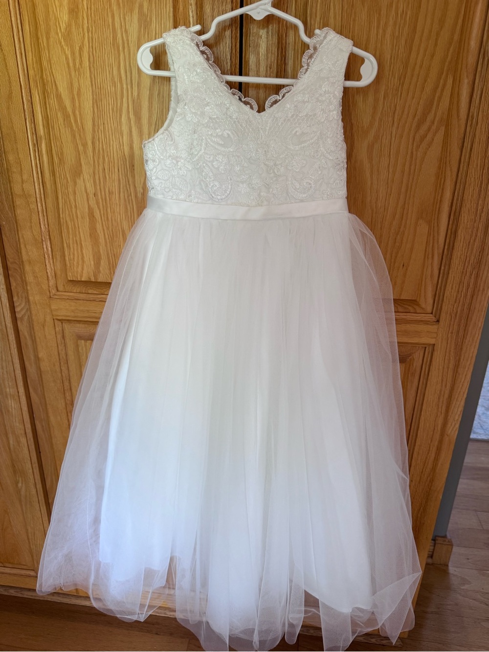 Azazie White Lace Bodice Tulle Flower Girl Dress